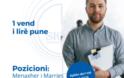 NJOFTIM PËR VEND TË LIRË PUNE- Menaxher i Marrjes në Sigurim Kasko, Dega 2, Elbasan